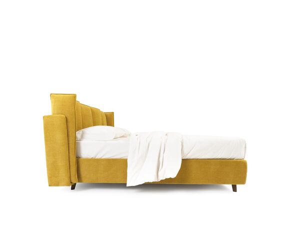 žltá čalunená postel birdland